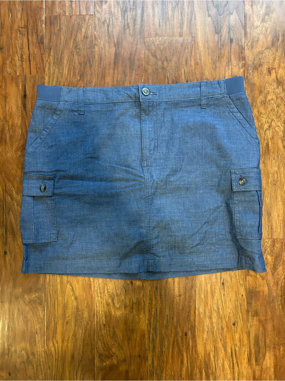 Denim Mini Skirt With Cargo Pockets Buttons built-in under shorts
